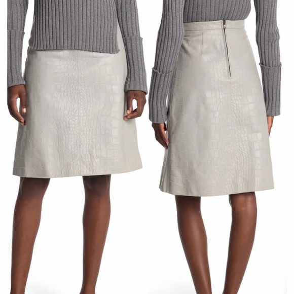 RED VALENTINO Embossed Leather Reptile A-line Skirt In Grey - Picture 13 of 13
